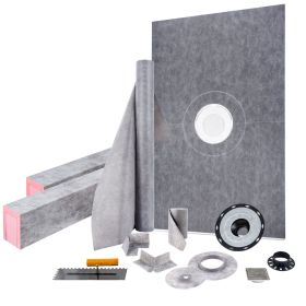 Shower Curb Kit, 48"x72" Watertight Shower Curb Overlay with 4" ABS Central Bonding Flange, 4" Stainless Steel Grate