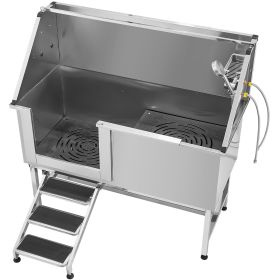 VEVOR Stainless Steel Dog Washing Station, 62 inch Pet Grooming Tub w/ Stairs, PE Water Filter Board (Size/Ramp or Stairs/Door Opening Method: 62 inch/Stairs/Left)